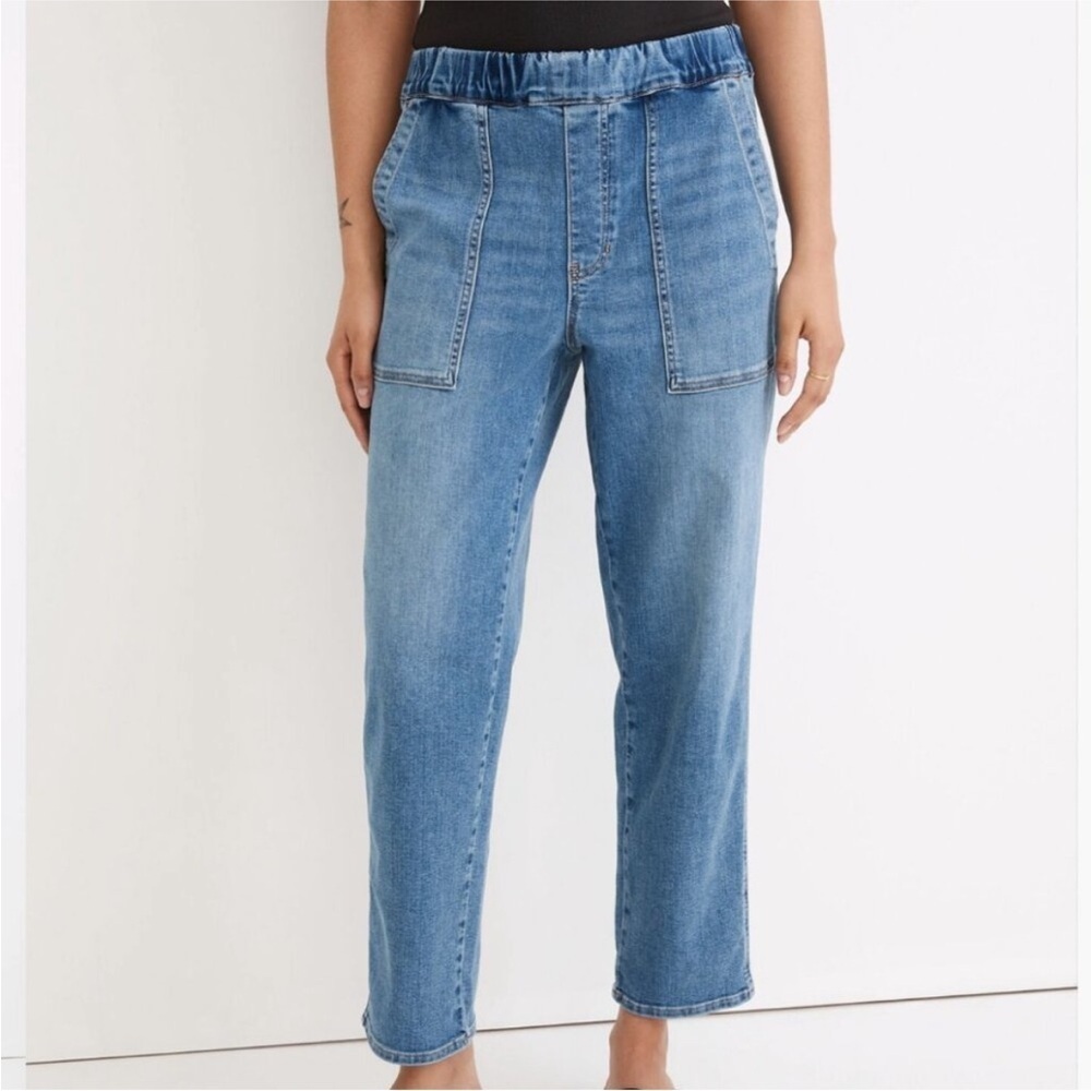 Madewell Light Blue Ankle Jeans Relaxed Pull-On Blue denim sz M elastic waist